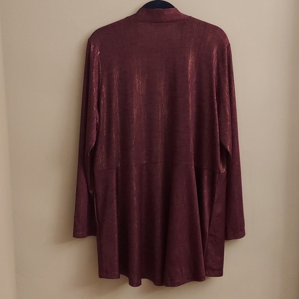 SUSAN GRAVER "As Is" Foil Print Open Front Long Sleeve Cardigan 1X Longline - Picture 11 of 11